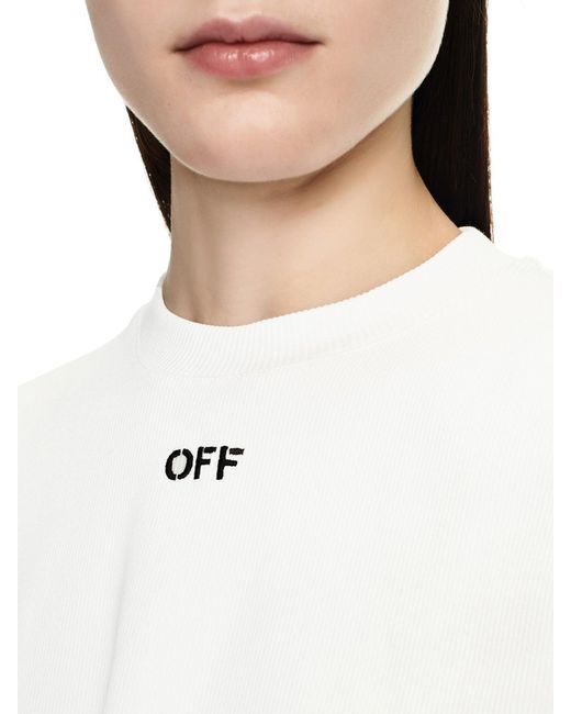 T-shirt corta a costine con ricamo off di Off-White c/o Virgil Abloh in White