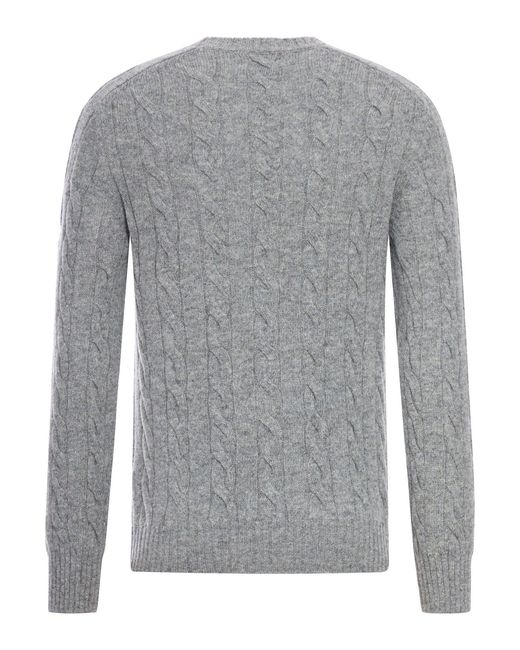 Nome G Gray Shetland Wool Cable-knit Crewneck for men
