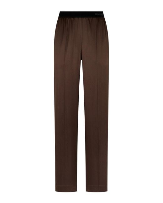 Tom Ford Women's Brown Stretch Silk Satin Pants