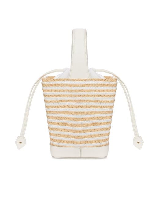 Roger Vivier White Striped Raffia Bucket Bag With Jewel Buckle