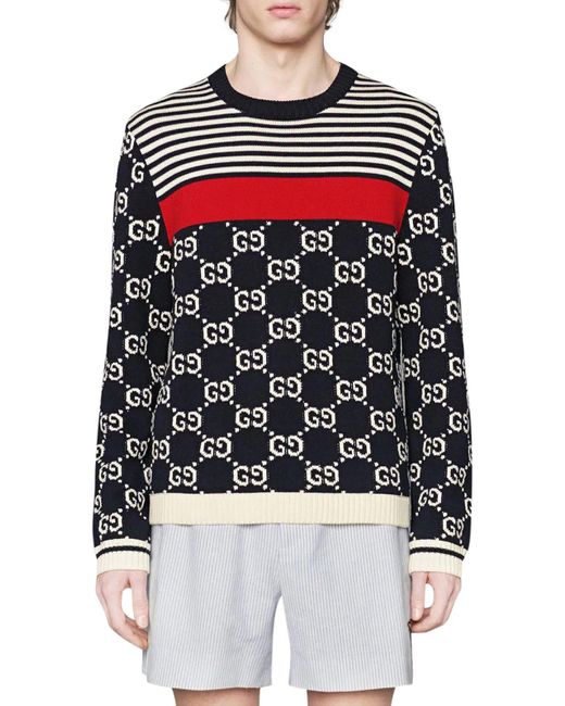 Gucci Multicolor GG And Stripes Knit Sweater for men