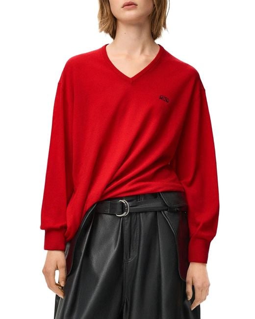 Loewe Red Draped Merino Wool Sweater