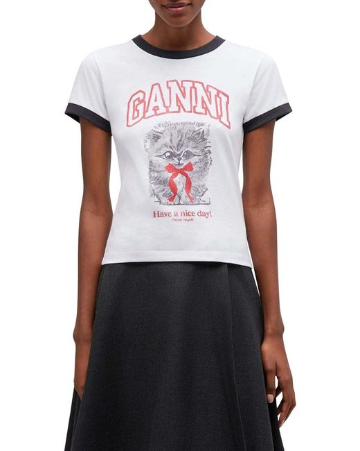 Ganni White Short-Sleeved T-Shirt With Print