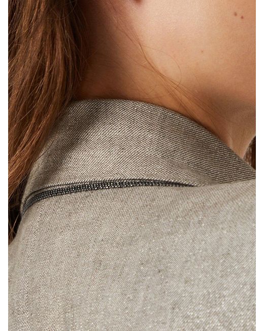 Brunello Cucinelli Monili-detail mélange-effect blazer - Brown