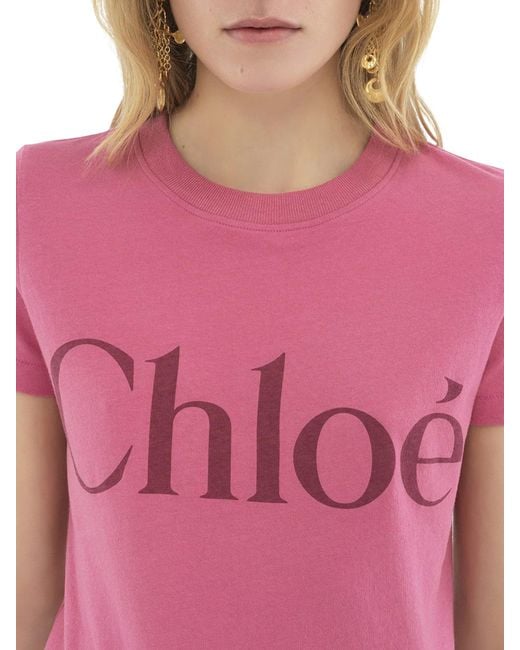 T-shirt baby fit con logo in jersey di cotone di Chloé in Pink