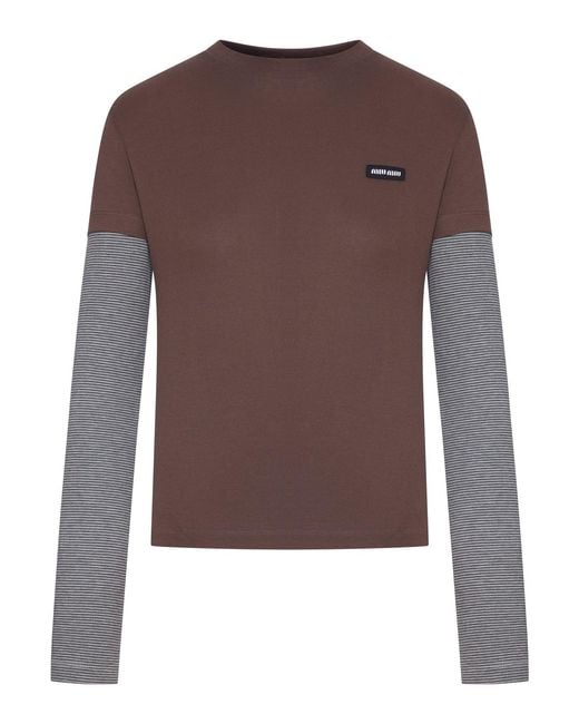 Miu Miu Brown Layered Long-Sleeved T-Shirt