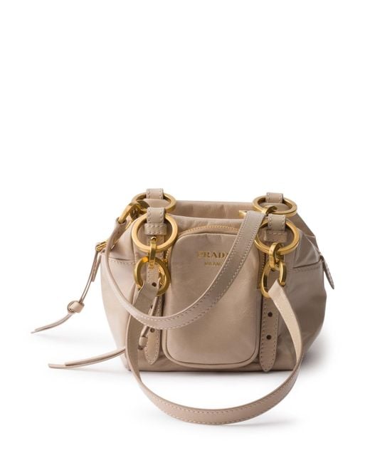 Prada Natural Dangle Mini Leather Top Handle