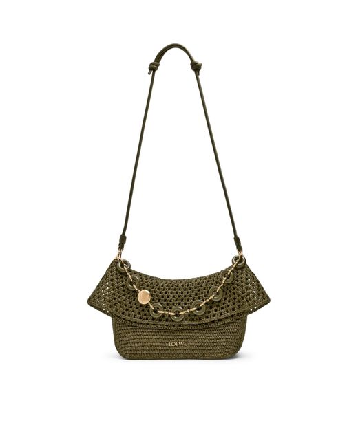 Borsa ola media in rafia e pelle di vitello di Loewe in Green