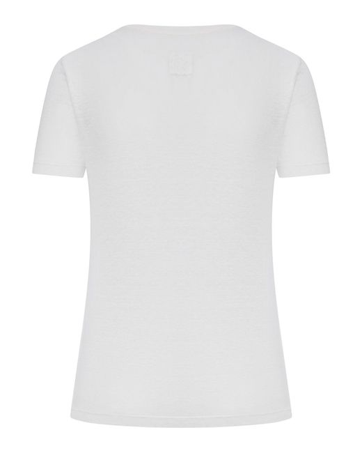 120% Lino White Short-Sleeved T-Shirt With Wide Neckline