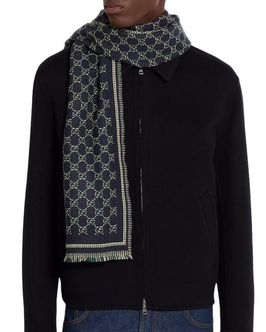 Gucci Black Gg Jacquard Wool Scarf for men