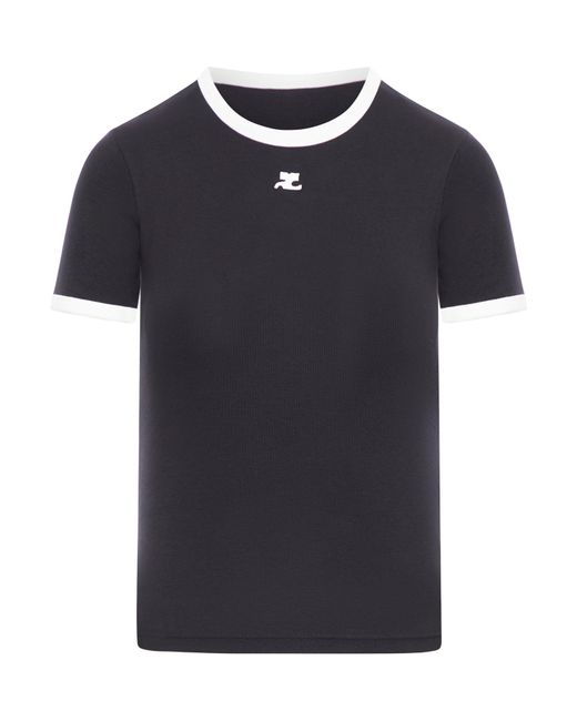 Courreges Blue Cotton T Shirt With Contrasting Profiles
