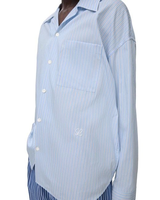 Loewe Blue Oversized Striped Cotton Shirt With Bowling Collar for men