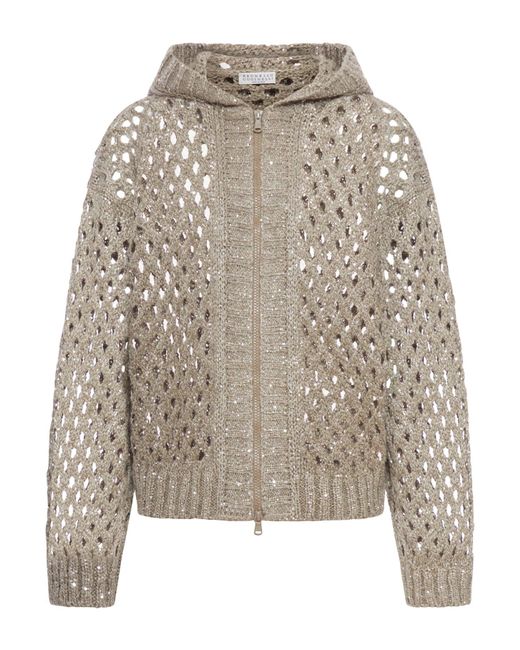 Brunello Cucinelli Gray Perforated Cardigan