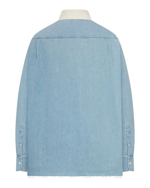 Miu Miu Blue Denim Shirt With Contrasting Collar And Embroidered Logo