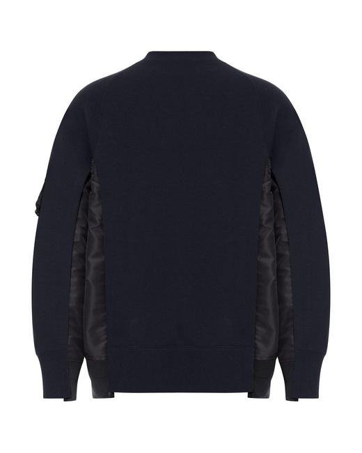 Sacai Blue Cotton Blend Sweatshirt With Nylon Details Applied for men