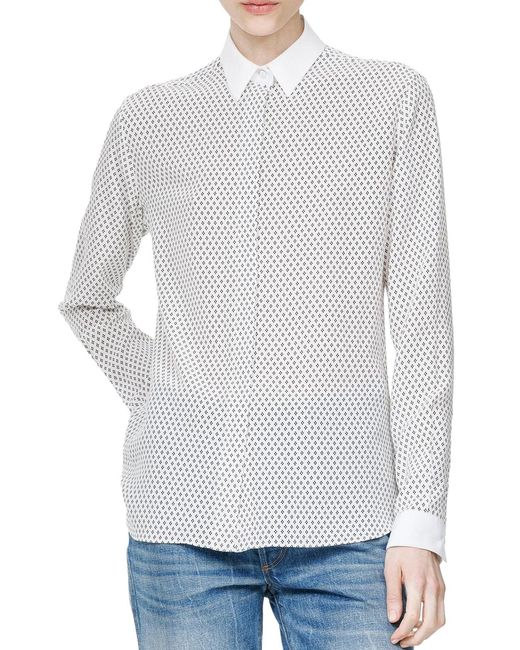 Tom Ford White Silk Crêpe De Chine Shirt With Diamond Print