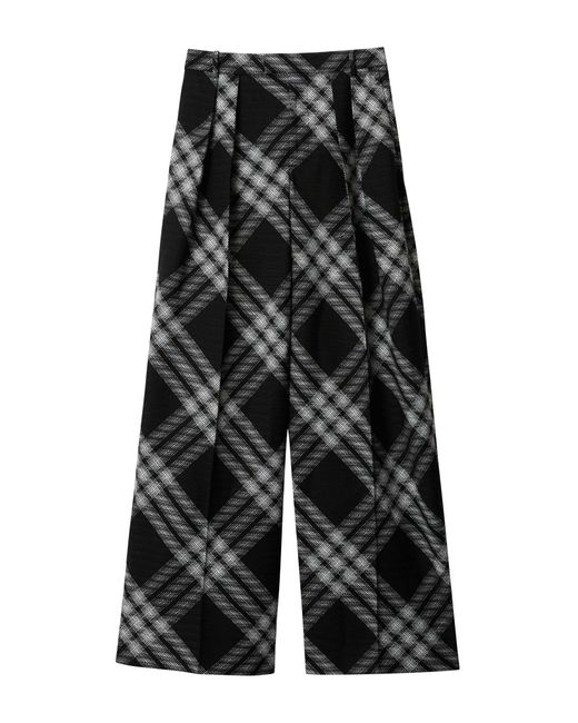 Burberry Black Wool Check Pleated Trousers