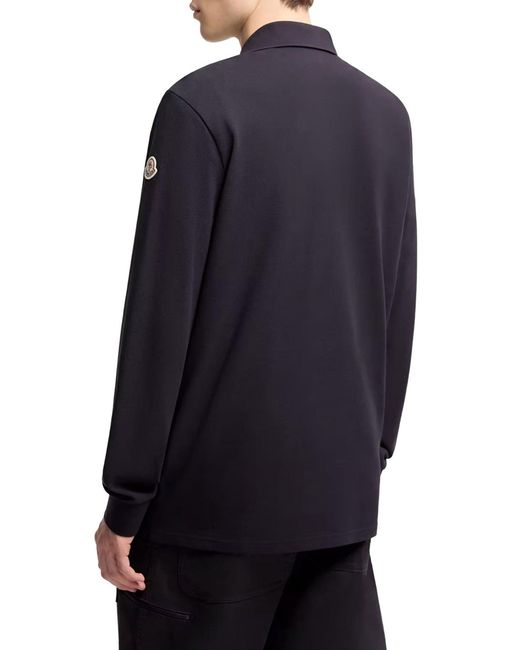 Polo in piquet di cotone con logo di Moncler in Blue da Uomo