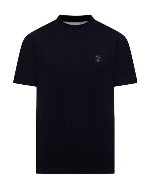 Brunello Cucinelli Black Cotton T-shirt With Contrasting Logo Print for men