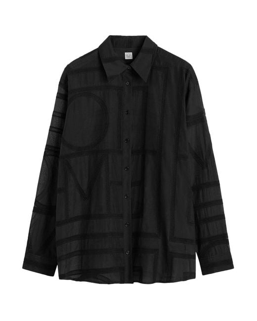 Totême  Black Silk Shirt With Monogram