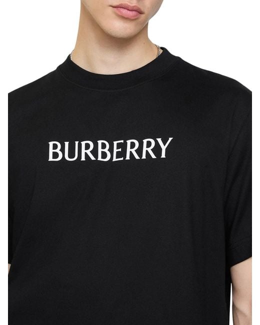 Burberry Black Cotton T-shirt With Printed Logo for men