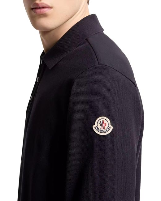 Polo in piquet di cotone con logo di Moncler in Blue da Uomo