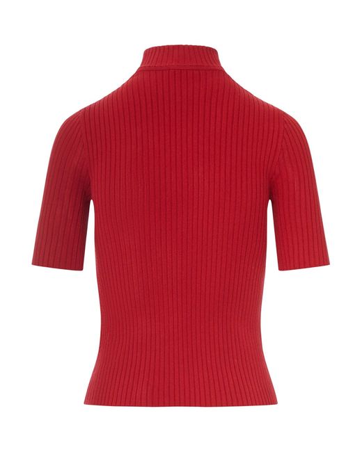 Courreges Red Reedition Short Sleeves Rib Knit Sweater