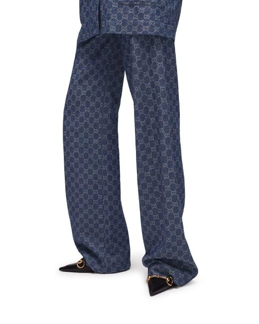 Gucci Blue gg Jacquard Cotton Denim Trousers