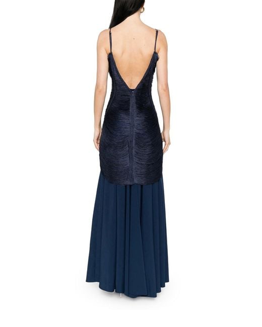 Bless Blue Long Nostalgia Dress With Fringes And V-Neck