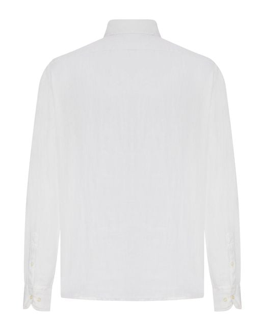 120% Lino White Regular Fit Linen Shirt for men