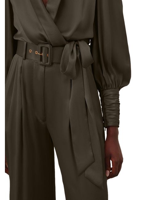 Zimmermann Gray Wide Leg Trousers With Silk Belt And Darts