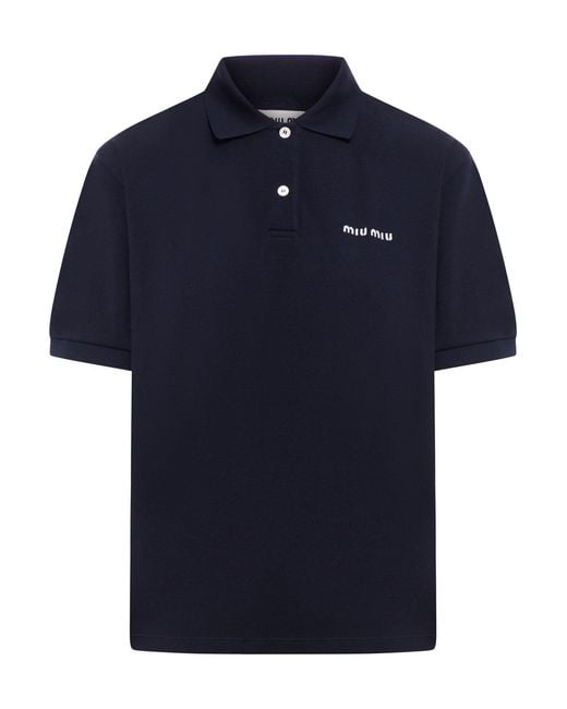 Miu Miu Blue Cotton Piquet Polo Shirt