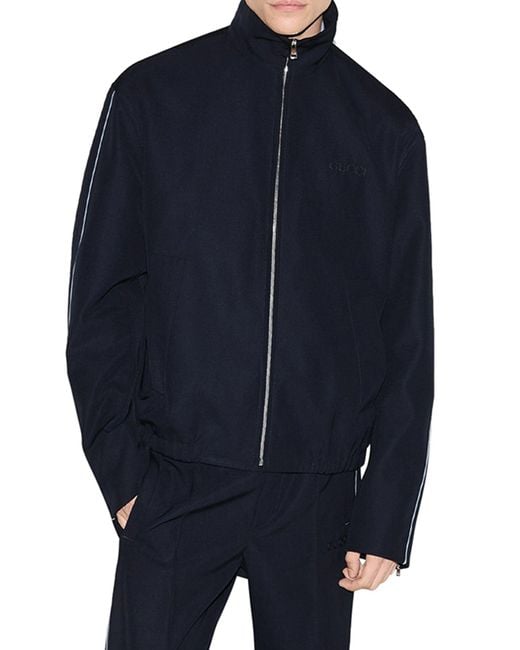 Gucci Blue Wool Twill Embroidered Jacket for men