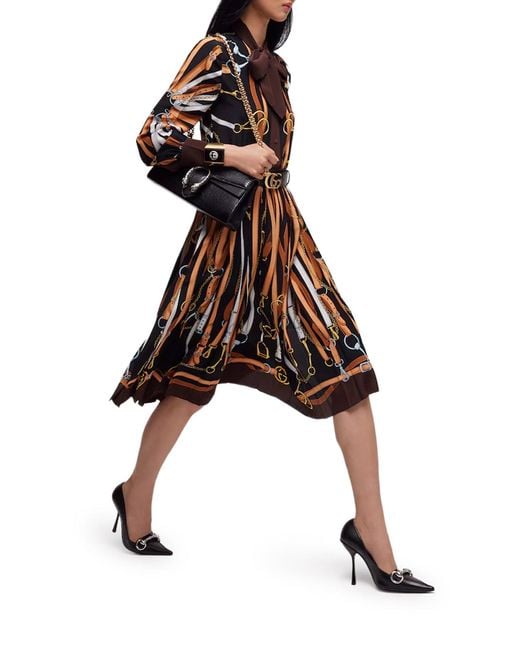 Gucci Black Printed Silk Chemisier Dress