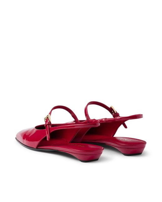 Prada Red Patent Leather Slingback Ballerinas