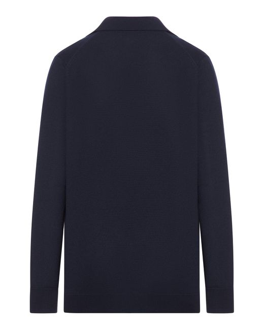 Polo in lana leggera con logo ricamato di Gucci in Blue