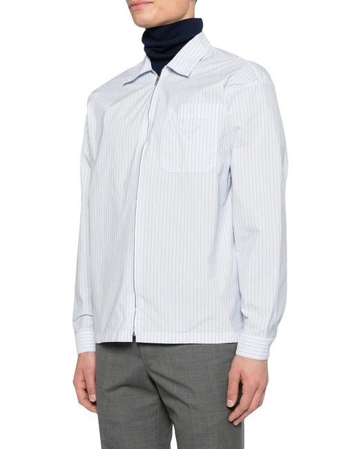Prada White Technical Fabric Shirt With Striped Pattern for men