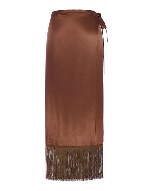 THE NINA STUDIO Brown Silk Pareo Skirt With Wrap Closure