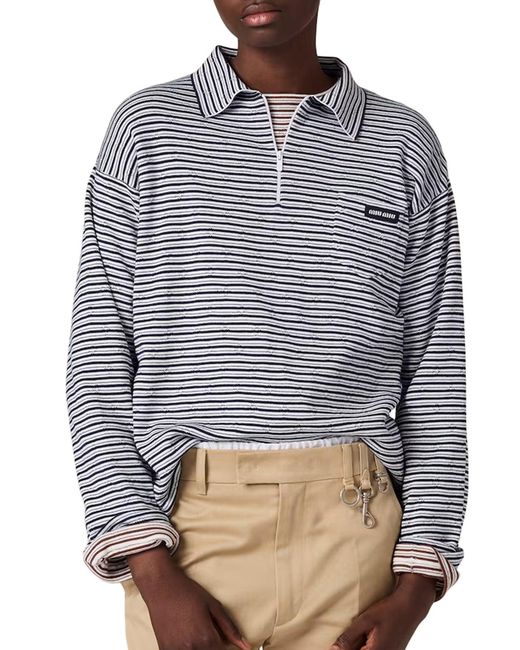 Miu Miu Gray Cotton, Cashmere And Silk Polo Shirt