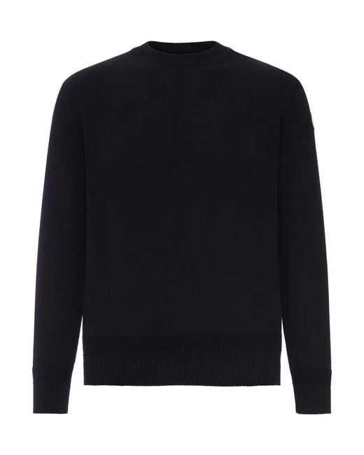 Moncler Blue Cotton Sweater With Logo Patch for men