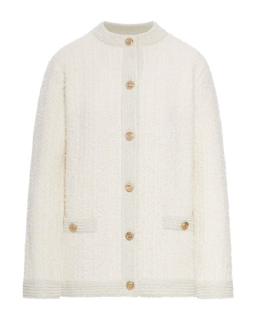 Gucci White Boucle Wool Cardigan