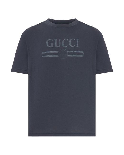 Gucci Blue Cotton Jersey T-Shirt With Devoré Detail for men