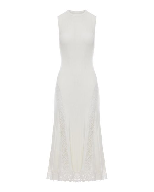 self portrait knit lace insert midi dress Self-Portrait Knitted With Inserts in White Ladies dresses
