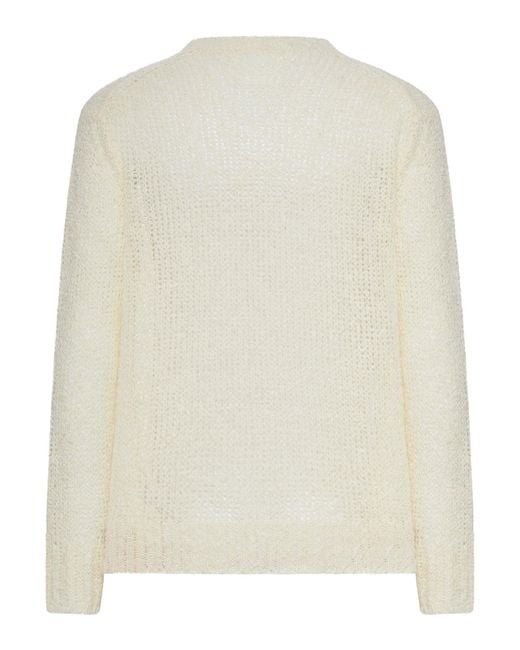 Jil Sander White Perforated Crew Neck Sweater for men