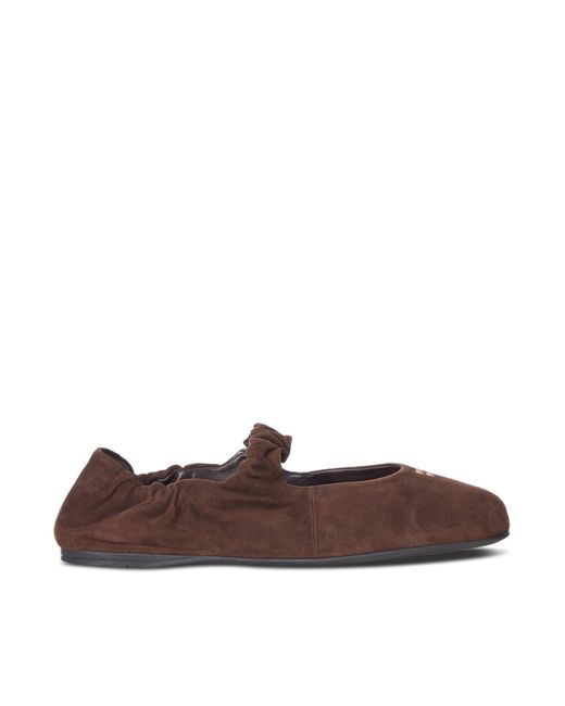 Miu Miu Brown Ruffled Suede Ballerinas