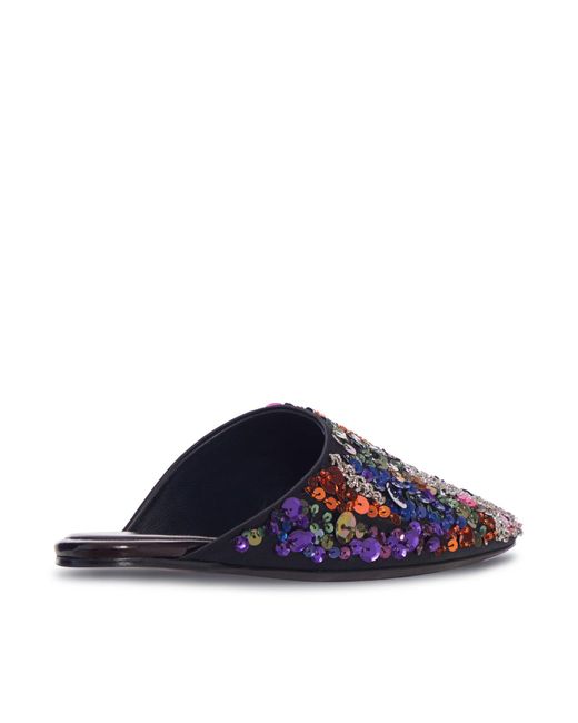 Dries Van Noten Blue Decorated Satin Crepe Mule