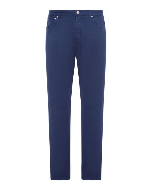 Brunello Cucinelli Blue Five-Pocket Garment-Dyed Denim Trousers for men