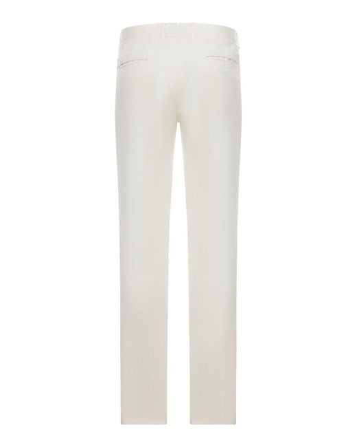Incotex White Stretch Cotton And Linen Blend Trousers for men