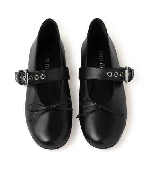 Miu Miu Black Leather Ballet Flats