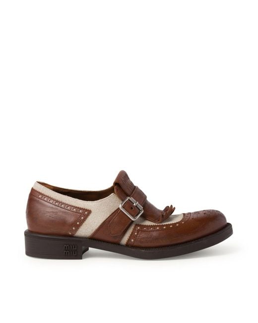 Miu Miu Brown Shanghai Church`s X Shoes In Leather And Linen